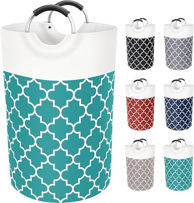 Fabspace Large Laundry Basket Laundry Hamper Bag Washing Bin Clothes Bag Collapsible Tall with Handles Waterproof Travel Bathroom College Essentials Storage for College Dorm, Family (Green) 75L