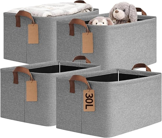 CHICVITA 4 Pack Large Storage Baskets for Shelves, Foldable Storage Bins for Clothes Towels Organization, Toy Organizer Bins for Nursery, Living Room, 16.8" x 11" x 9.8", Gray