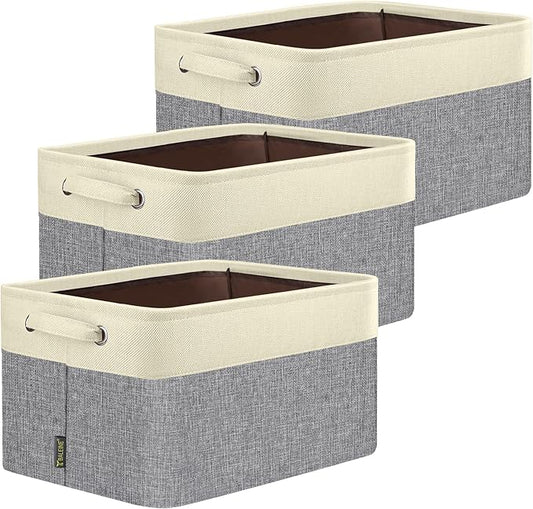 BALEINE 3 Pack Fabric Closet Storage Bins for Shelves, Linen Closet Organizers and Storage, Decorative Baskets for Organizing, Shelf, Clothes, Home, Office (Grey, 12"x8"x8")