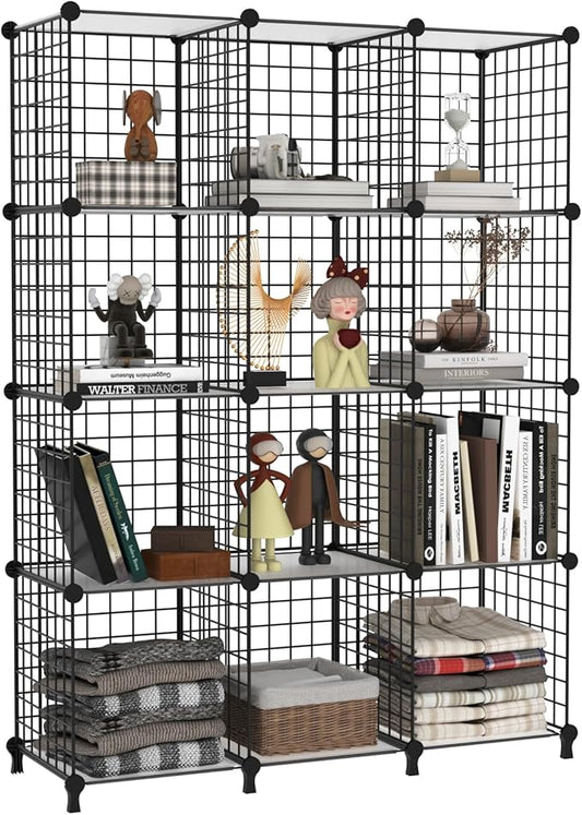 AWTATOS 12 Cube Storage Wire Closet Organizers DIY Stackable Storage Shelves Bookcase Cabinet for Home Office, Black
