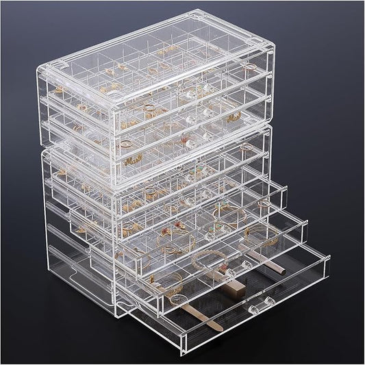 ProCase Acrylic Earrings Holder Organizer Box, Large Clear Earring Jewelry Storage Transparent Stackable Drawers Jewelry Display for Earring Ring Bracelet -Clear, 8 Layers