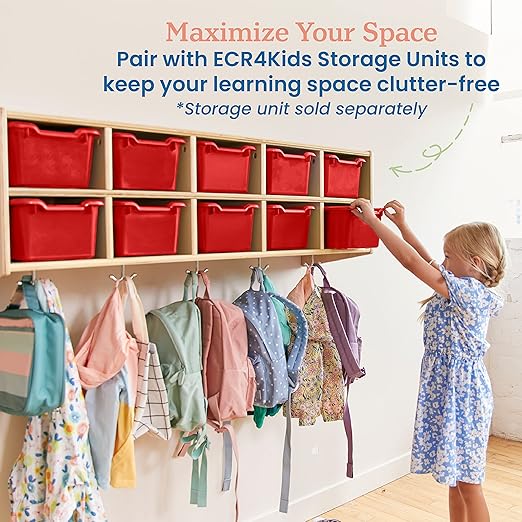 ECR4Kids Scoop Front Storage Bins, Multipurpose Organization, Red, 10-Piece
