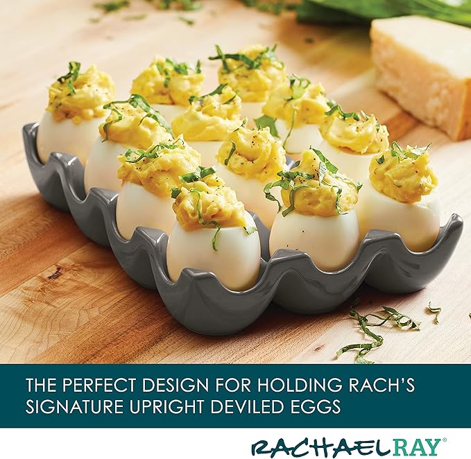 Rachael Ray Solid Glaze Ceramics Egg Tray/Holder, 12 Cup, Dark Gray