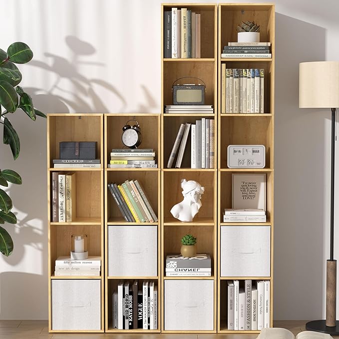 Cube Shelf Organizer, 6 Cube Oak Open Shelf, Freestanding 6-Tier Low Bookcase, DVD Shelf & Lego Display for Living Room, Bedroom, Home Office, Decor & Storage