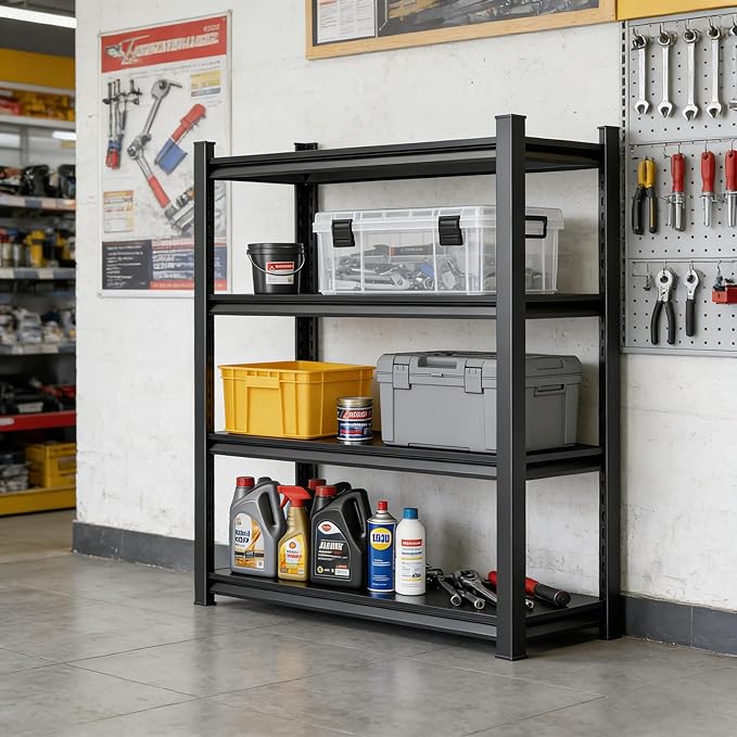 44''H*36W'' Garage Shelving Metal Garage Shelf Unit 4-Tier Storage Shelves Heavy Duty Shelf Organizer Industrial Shelves for Warehouse Basement Kitchen Pantry Commercial, Black
