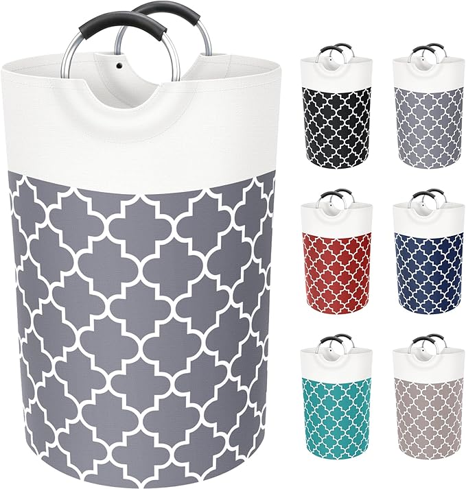 Fabspace Large Laundry Basket Laundry Hamper Bag Washing Bin Clothes Bag Collapsible Tall with Handles Waterproof Travel Bathroom College Essentials Storage for College Dorm, Family (Grey) 75L
