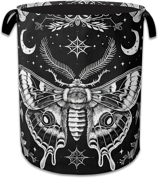 Butterfly Moon Laundry Basket Collapsible Laundry Hamper with Handle, Oxford Clothes Toy Storage Bin for Bathroom Bedroom Room Décor 16" X 20.8"