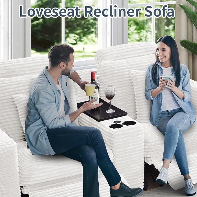 LEVNARY Modular Lift-Top Console with USB Charging and Cup Holders, Center Storage Module for Modular Reclining Sofa (White)