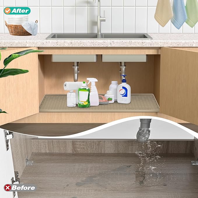 Waterproof Under Sink Mat 22" x 19", Silicone Cabinet Liner, Rubber Protector for Kitchen and Bathroom, Keeps Cabinets Clean, Dry, and Organized (Light Blue)