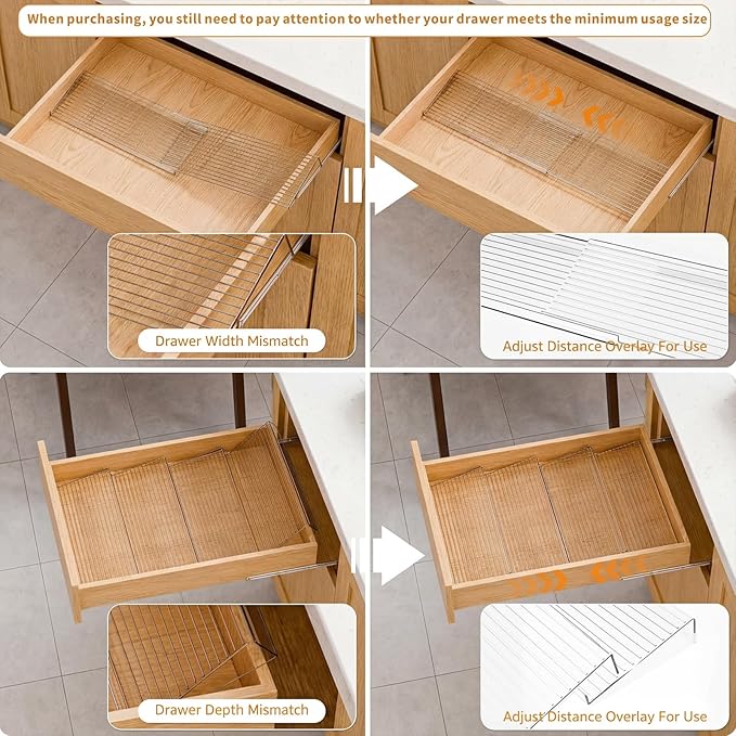 LETGO 8 Pack Adjustable Spice Rack for Drawer - 9" to 17.7" Expandable Spice Drawer Organizer 4 Tier Acrylic Seasoning Organizer Rack,Clear Spice Rack Tray for Spices,Condiment,Nail Polish and Jar (8)