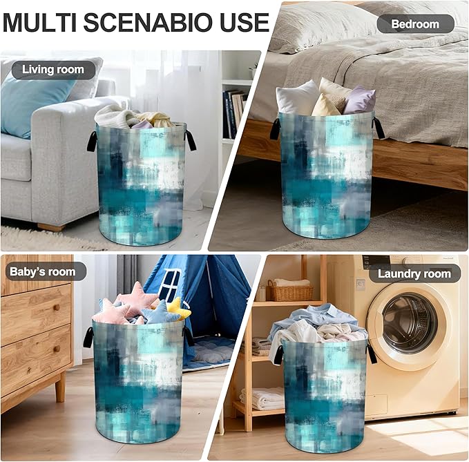 Teal Laundry Basket Storage Bin Foldable Laundry Hamper Clothes Storage Bucket Organizer 19.6x15.7 Inch For Laundry Room/Bedroom/Bathroom