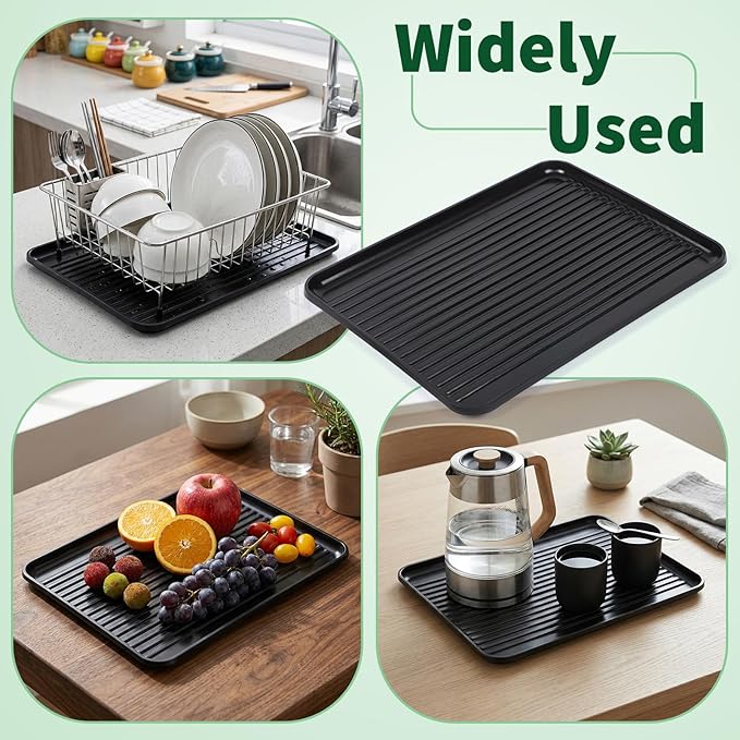 Dish Drying Rack Tray for Kitchen Counter, 2 Pack Dish Rack Drain Board Large Plastic Dish Drying Tray for Bowls Plates Utensils Coffee Cups Household Kitchen Sink Use (Tray Only)