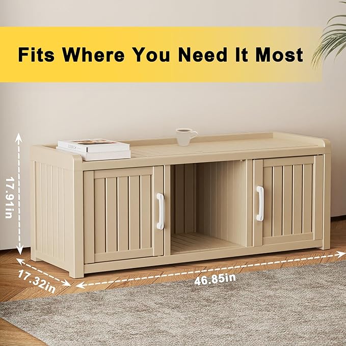 EasyUp Shoe Bench Waterproof,Resin Shoe Cabinet,Outdoor Storage,Industrial Hallway Bench with Adjustable Shelves for Entryway,Living Room,Bedroom(Grey,2 Door)