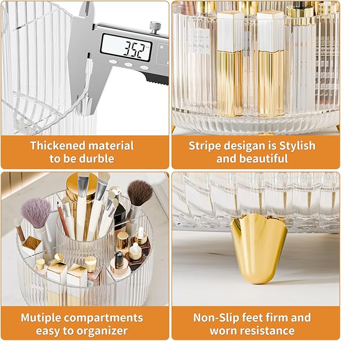 Clear Rotating Makeup Organizer Countertop for Vanity, 360° Makeup Brush Holder Organizer with 5 Compartments, Transparent Cosmetic Storage for Lipstick, Skincare, Bathroom Counter(Transparent)