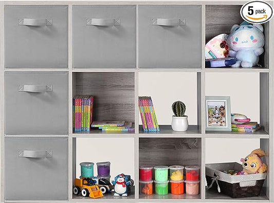 11x11 Inch Storage Bins Cubes, Fabric Foldable Storage Box, Collapsible Closet Organizer for Clothes, Blankets, Office, Bedroom, Living Room, Shelf Cabinet, Bookcase, Gray, 5 Pack