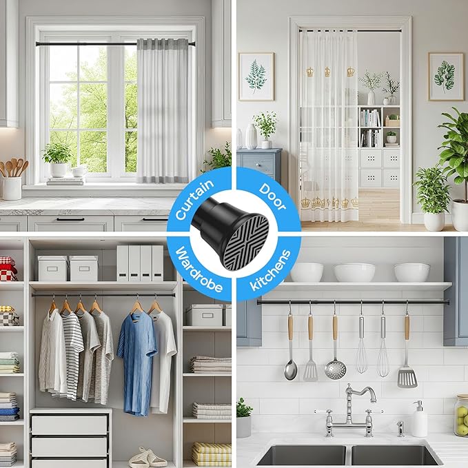 Spring Tension Rods 16-36 Inch, 2Pcs Black Adjustable Tension Curtain Rod, Spring Curtain Rods No Drilling Extendable Short Curtain Rod for Curtains, Closet, Kitchen