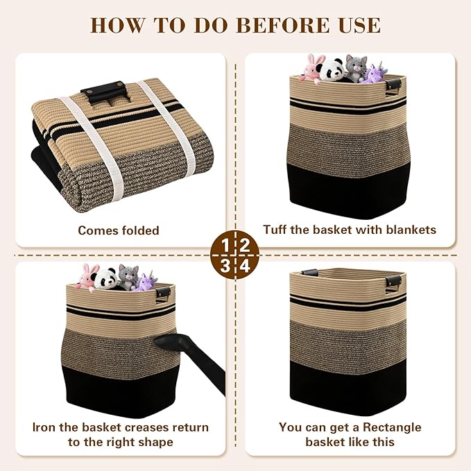 Laundry Hamper, 85L Tall Laundry Basket with Leather Handles, Rectangle Large Clothes Hamper for Organizing, Cotton Woven Laundry Baskets Storage Hampers for Bedroom, Nursery, Living Room