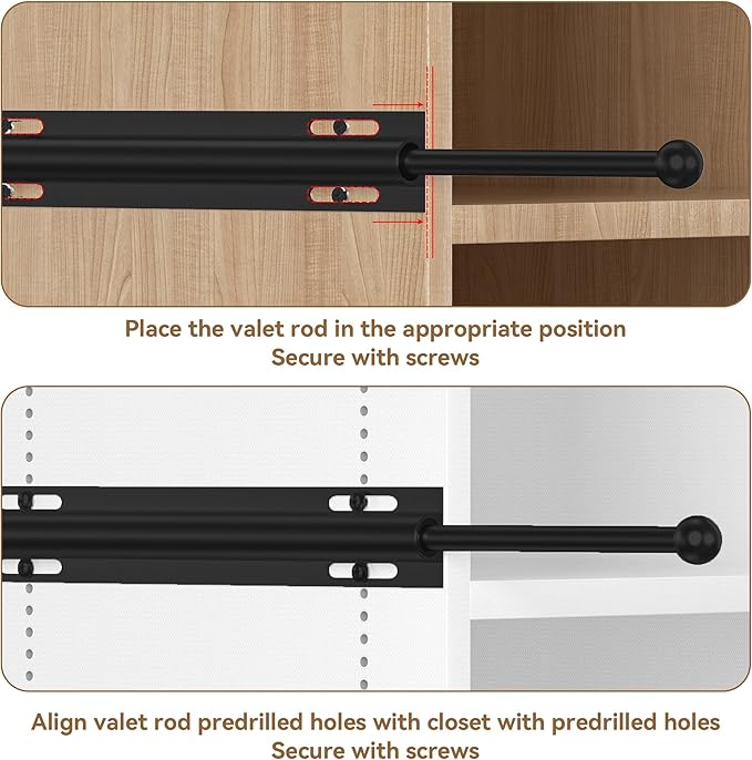 12" Valet Rod Standard for Closet, Slide Out Closet Valet Rod - 12" to 22", Polished Chrome Finish, Heavy-Duty 40lbs Capacity (Black)