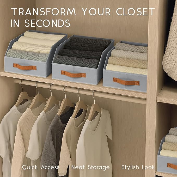 Homsorout Fabric Storage Bins for Organizing - 12 Pack Large Trapezoid Collapsible Storage Bins with Front Handle, Closet Organizers and Storage for Bedroom, Home Shelves, Small Spaces, Grey