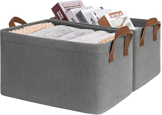CHICVITA Storage Baskets for Organizing, Fabric Storage Bins for Clothes, Towels, Shoes, Closet Baskets for Bedroom Organizing, 14 ¾" L x 10 ¼" W x 8 ¼" H, Grey, 2-Pack