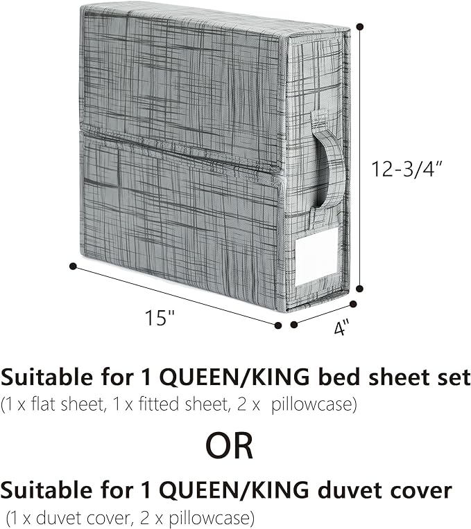 SUOCO SheetCube Bed Sheet Organizers and Storage 2 Pack, Foldable Linen Closet Organizer, Bedding Folder Storage Box Container for Blanket, Duvet Cover Set, Bed Sheet Set - Pattern Grey