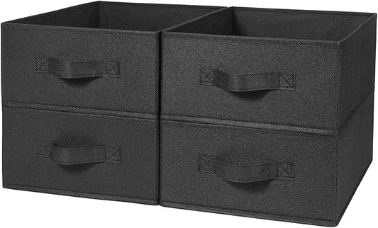 BOMKEE Clothings Collapsible Storage Bins, Foldable Organizers and Storage Baskets Cube Storage Bin for Bedroom Living Room (4 Pack, Black, 15.4x11.4x5.5inch)