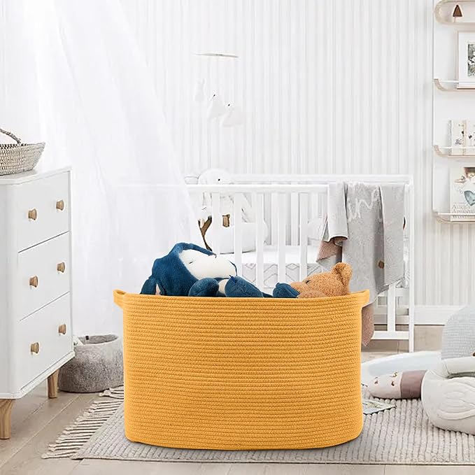 MEGASKET Extra Large Orange Storage Basket, 23.6" x 17" x 12" Rectangle Baskets for Organizing, Blanket Toy Bin Organizer, Colorful Woven Cotton Rope Baskets for Decor