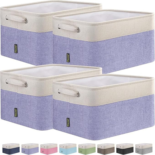 BALEINE 4 Pack Fabric Closet Storage Bins for Shelves, Linen Closet Organizers and Storage, Decorative Baskets for Organizing, Shelf, Clothes, Home, Office (Lavender, 12"x8"x8")
