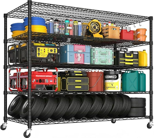 PrimeZone 5 Tier 80.7"H x 55.5"W x 24"D Wire Shelving with Wheels 3000lbs NSF Certified Storage Shelves Heavy Duty Metal Shelf Adjustable Rolling Rack Commercial Garage Restaurant Warehouse Kitchen
