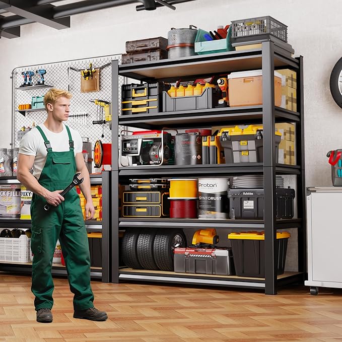 AOARGG 78"H-45.6"W Garage Shelving Heavy Duty Storage Shelves, Metal Adjustable Shelving Unit, Utility Garage Organizer Shelf for Basement, Pantry, Kitchen, Warehouse, 45.6" W x 19.7" D x 78" H, Black
