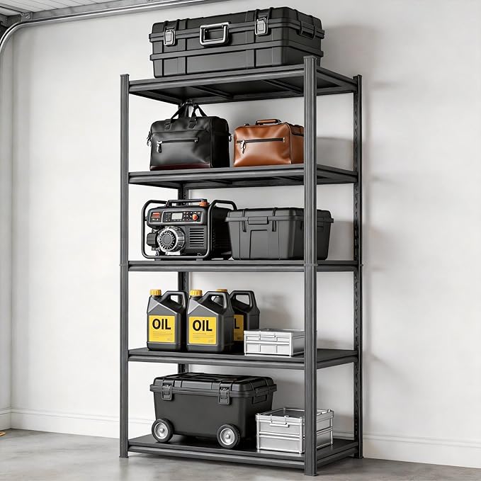 Metal Garage Shelving Unit, Heavy Duty Adjustable Storage Shelves, Steel Shelving, 3000 lbs Capacity Shelves for Heavy Tools and Equipment, 5 Tier, 35.4" Wx 13.8" Dx 71.2" H