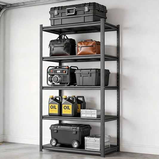 Metal Garage Shelving Unit, Heavy Duty Adjustable Storage Shelves, Steel Shelving, 3000 lbs Capacity Shelves for Heavy Tools and Equipment, 5 Tier, 35.4" Wx 13.8" Dx 71.2" H