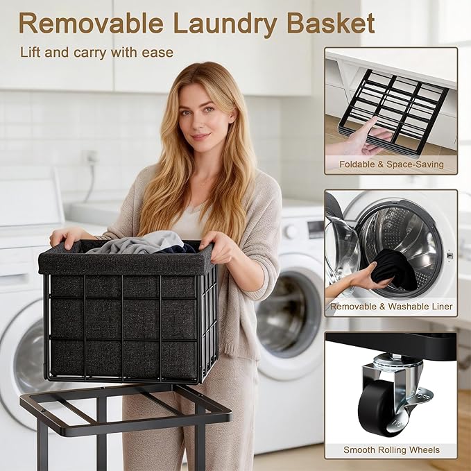 120L Vertical Rolling Laundry Hamper with Removable Bags, 3 Section Laundry Basket with Wheels, Slim Tall 3 Tier Laundry Sorter for Small Spaces, Dorm, Laundry Room, Bathroom, Closet, Black