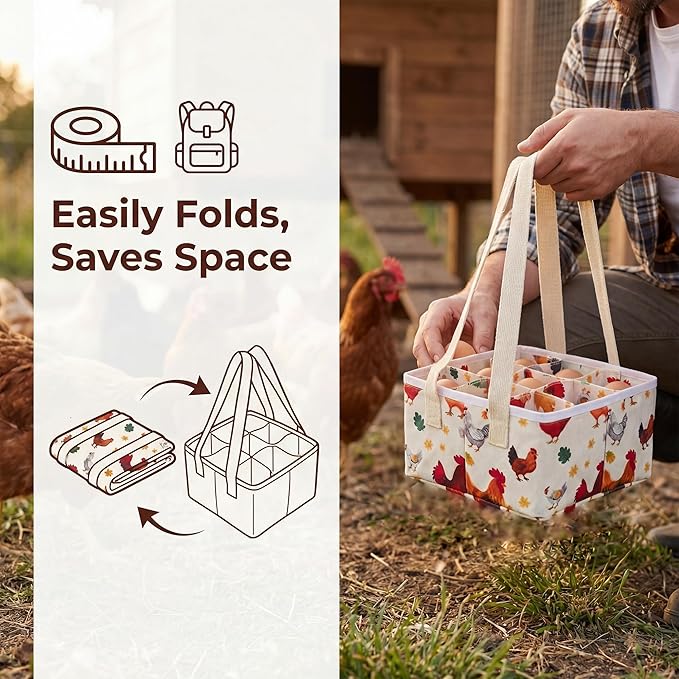 UKJENT Egg Collecting Basket for Daily Farm Chores, 2-Pack, 9 Padded Pouches to Prevent Broken Eggs, Durable Canvas Holder with Reinforced Bottom, Chicken Duck Goose Egg Carrier from Coop to Kitchen