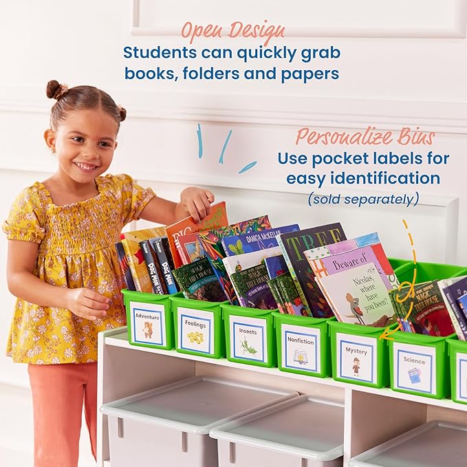 ECR4Kids Linking Plastic Storage Book Bin, Multipurpose Organization, Neon Green, 10-Piece