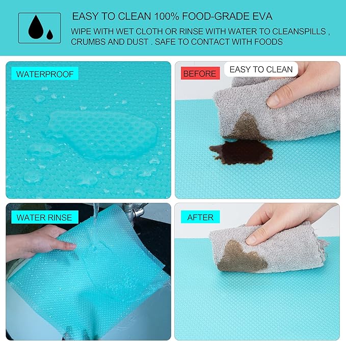 8 Pcs Refrigerator Liners Mats Washable, Refrigerator Mats Liner Waterproof Oilproof, Shinywear Fridge Liners for Shelves, Cover Pads for Freezer Glass Shelf Cupboard Cabinet Drawer (8 Blue)
