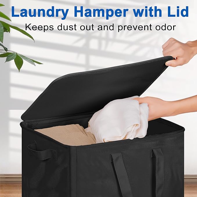 Vincona Slim Laundry Hamper with Lid and Wheels, Small Rolling Laundry Basket with Handle for Small Spaces, Tall Dirty Clothes Hampers for Dorm, Bathroom and Bedroom, 95L Black