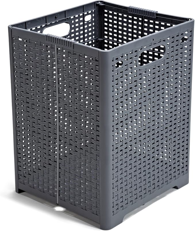 Eslite 42L Collapsible Plastic Laundry Baskets,Foldable Laundry Hamper,Pack of 2 (Grey)