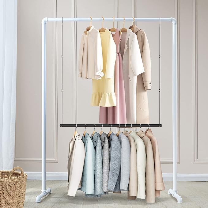STO STO 2 Pack Closet Hanging Rod, Length and Height Adjustable Closet Rod, Space Saving Metal Closet Extender Hanging Bar for Hanging Clothes, Closet, Black