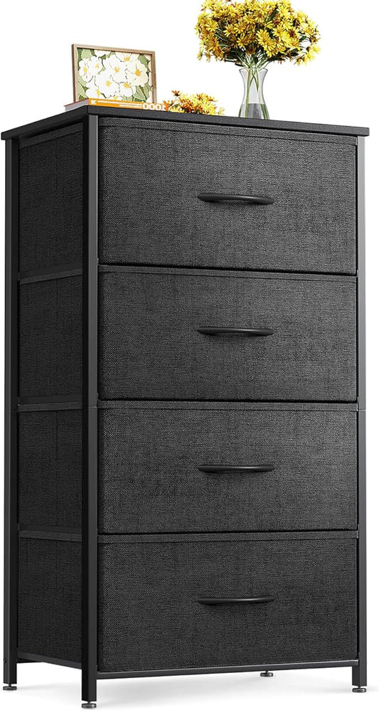 ODK Dresser for Bedroom with 4 Storage Drawers, Small Dresser Chest of Fabric Drawers with Sturdy Steel Frame for Small Space, Wood Top, Black