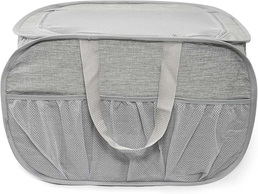 Collapsible Laundry Baskets, Tear Proof Pop Up Laundry Hamper with Lid, Dual Handles Durable Foldable Laundry Basket, Easy to Carry Laundry Hamper for Home, Laundry Room, Bedroom, Dorm, Travel Grey