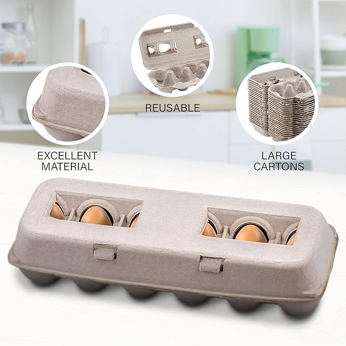 MT Products Blank Natural Pulp Egg Cartons Bulk - Made in USA - Holds Up to Twelve Eggs - 1 Dozen - Cardboard Material Perfect For Storing Extra Eggs (25 Pieces)