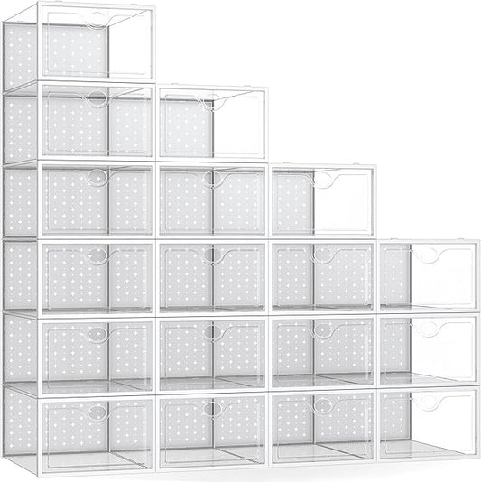 Pinkpum X-Large Shoe Storage Boxes 18 Pack, Shoe Organizer for Closet Clear Plastic Stackable Shoe Dispaly Case Holder Bins, Sneaker Storage for Sneakerheads White