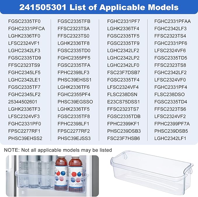 241505301 Refrigerator Door Shelf Bin Replacement 16.5Width x 4.8Depth 2 Liter Compatible with Frigidaire Kenmore PS976745 1056476 AP3769131 241505300 FGHC2331PF FGSC2335T