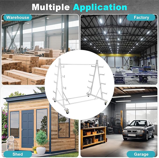 Mobile Horizontal Storage Rack, 5-Tier Pipe Rack Cart 53" x 52" x 44", 2000 lbs Heavy Duty Long Parts Storage Rack, Lumber Cantilever Racking with Wheels for Garage, Workshop, Shed, Basement