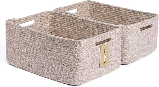 MiniArk Large Storage Baskets for Shelves, Closet Organizers Bins for Clothes Blanket Towels, Baby Nursery, Toy Baskets Box, Woven Rope Baskets, 17 x 13 x 7.5”, 2 Packs Mixed Brown