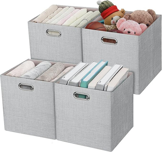 Posprica 11 Inch Cube Storage Bins for Organization, Fabric Storage Cubes Closet Storage Bins for Cube Organizer, Thick and Heavy Duty Storage Baskets for Shelves, 4pcs, Sliver Grey