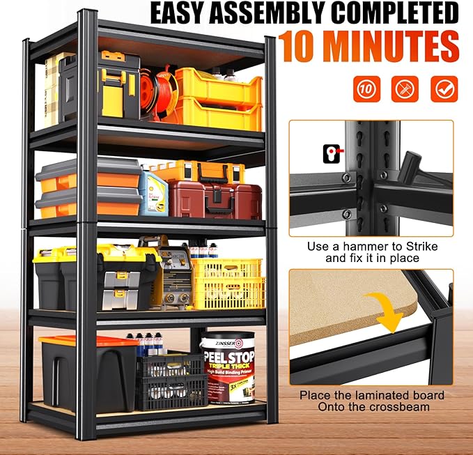 2 Pack Garage Shelving Heavy Duty Storage Shelves, Metal Adjustable Shelving Unit, Utility Garage Organizer Shelf for Basement, Pantry, Kitchen, Warehouse,12" Dx28 Wx71.2 H Black