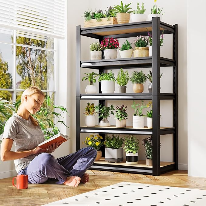 71.2" H Garage Shelving Heavy Duty Storage Shelves, Adjustable Metal Shelving Unit, Utility Garage Organizer Shelf for Basement, Pantry, Kitchen, Warehouse,13.8" D x 31.5" W x 71.2" H, Black