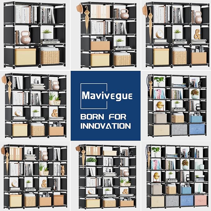 Mavivegue Book Shelf, 20 Cube Storage Organizer, DIY Bookcase, Metal Cube Bookshelf,Tall Book case for Bedroom, Living Room,Office,Closet Storage Organizer, Black Cubicle Storage Rack